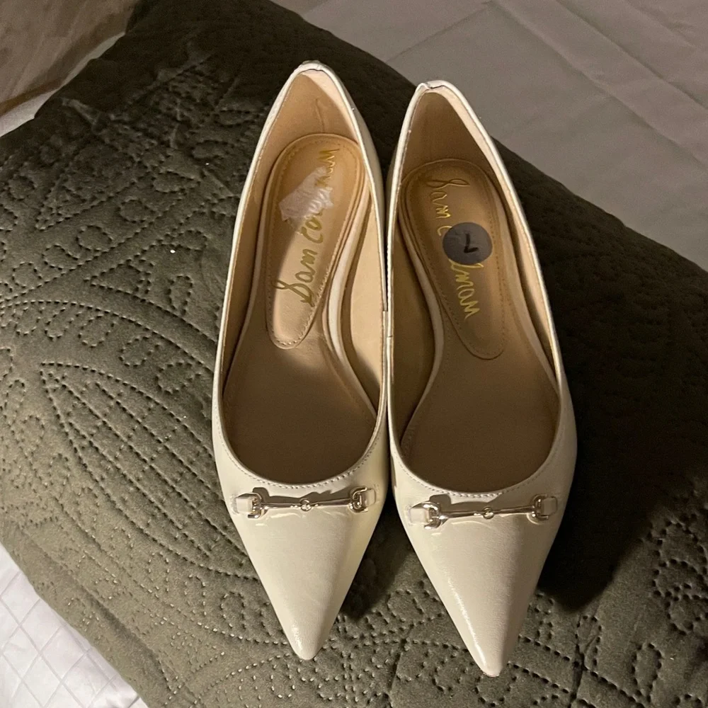 Sam Edelman Ivory Pointed Toe Mule Flats with Gold Bit